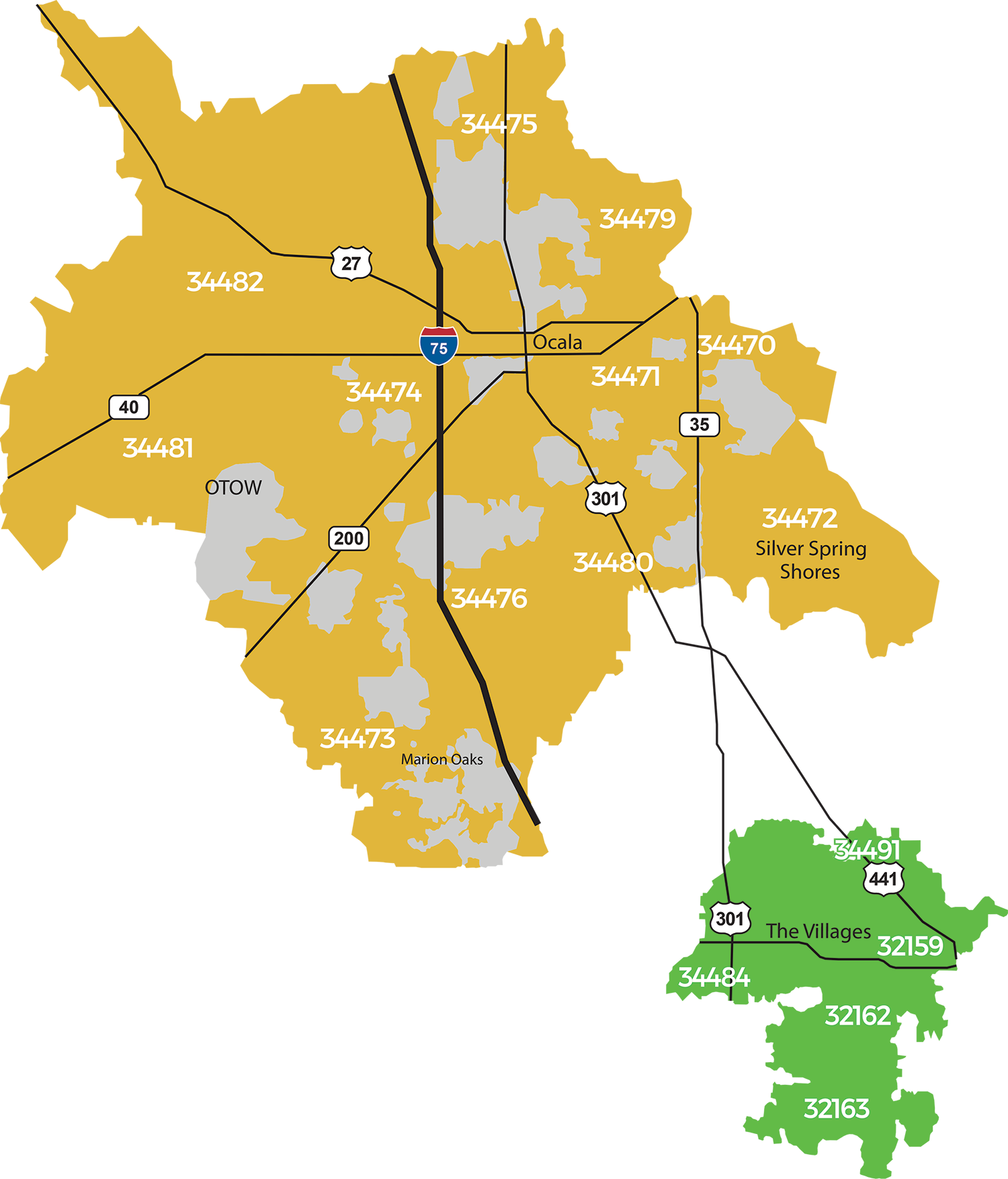 Map of Ocala and The Villages service area