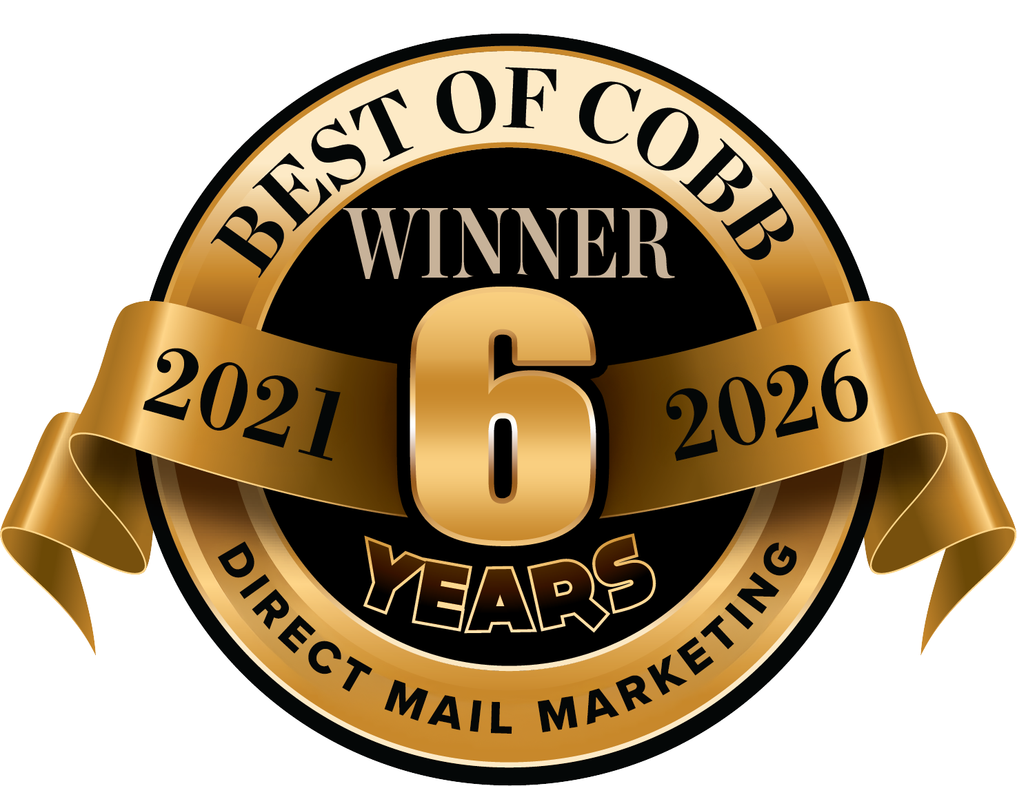 Best of Cobb Winner Badges from 2021 to 2026 for Direct Mail Marketing